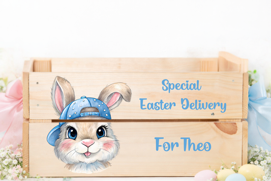 BLUE EASTER BUNNY UV-DTF DECAL - SIZED FOR IKEA CRATE