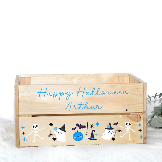 HAPPY HALLOWEEN UV-DTF DECAL - BLUE - SIZED FOR IKEA CRATE