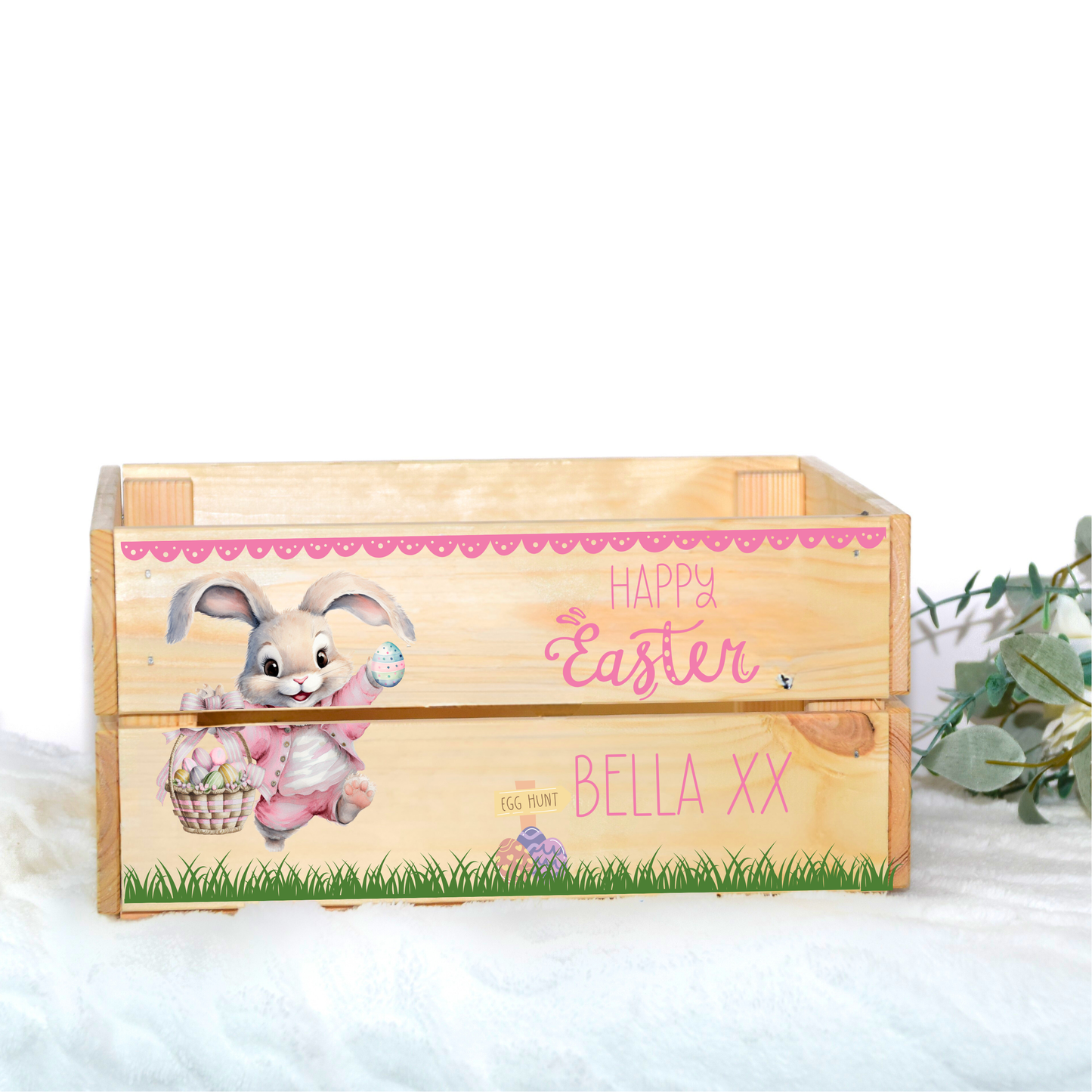 EASTER PINK  BUNNY UV-DTF DECAL - SIZED FOR IKEA CRATE