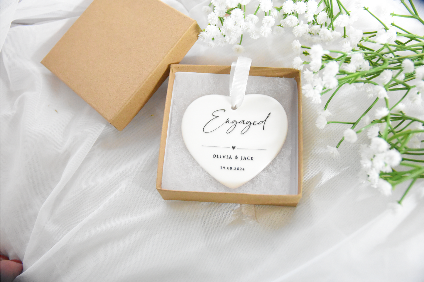 Engaged UV-DTF Sized For Our Ceramic Heart Ornament