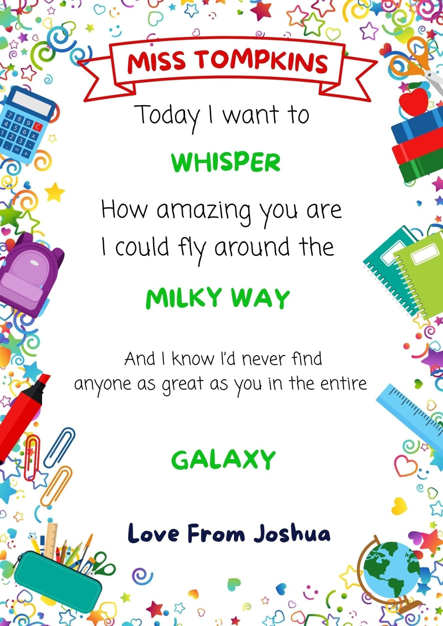 A3 Printed Chocolate Message Board - TEACHER THEME - Wow Craft Blanks & Wraps