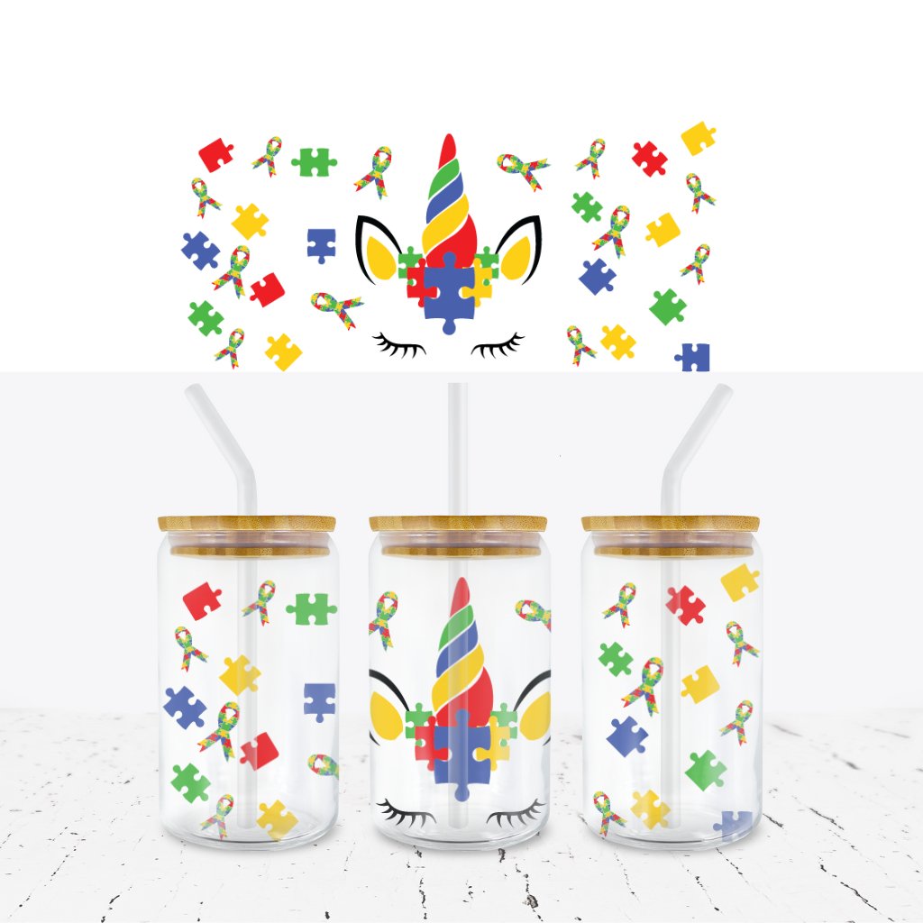 AUTISM AWARENESS 10 16oz LIBBEY GLASS CAN WRAP - Wow Wraps