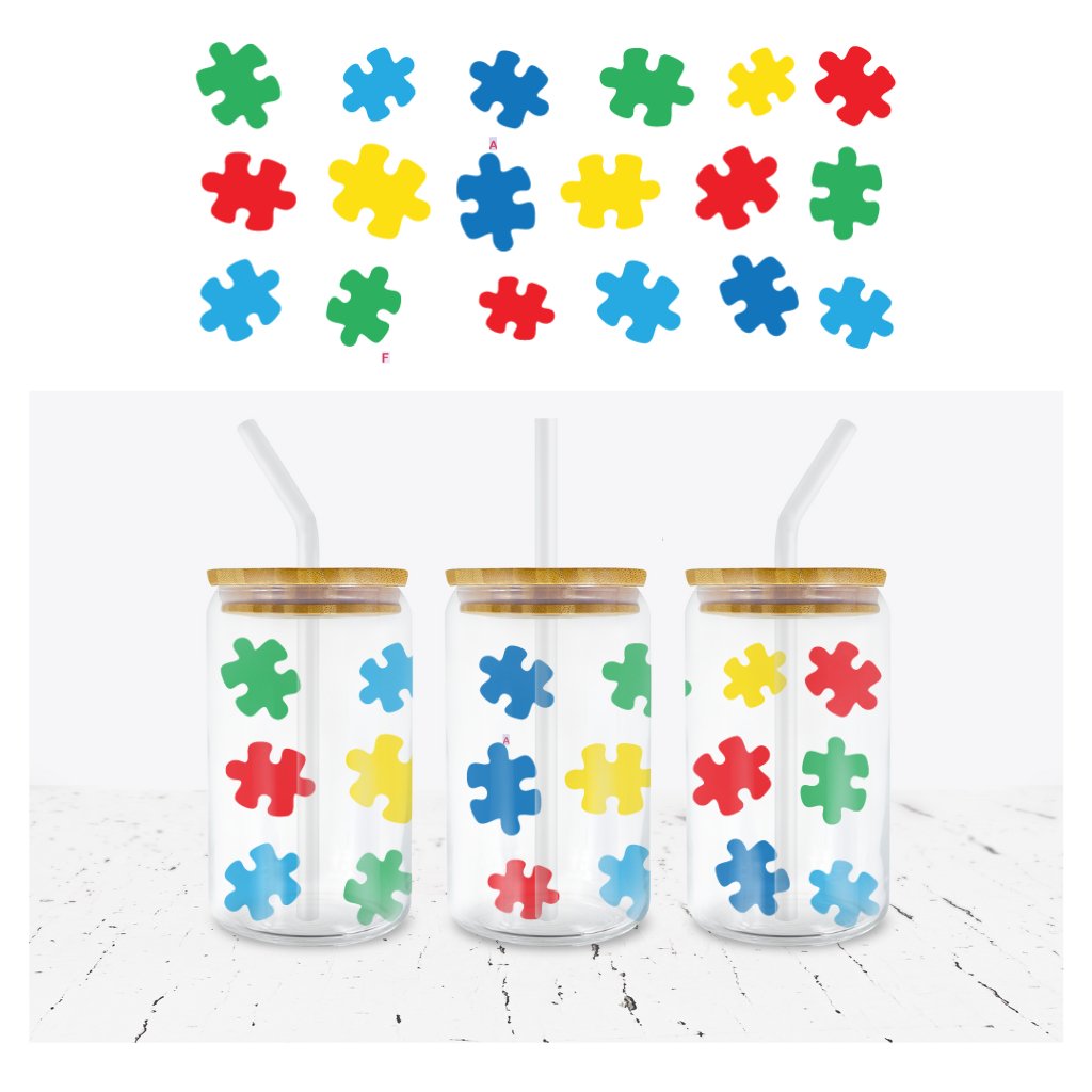 AUTISM AWARENESS 2 16oz LIBBEY GLASS CAN WRAP - Wow Wraps