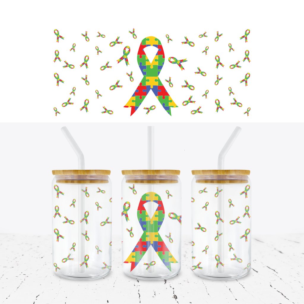 AUTISM AWARENESS 5 16oz LIBBEY GLASS CAN WRAP - Wow Wraps