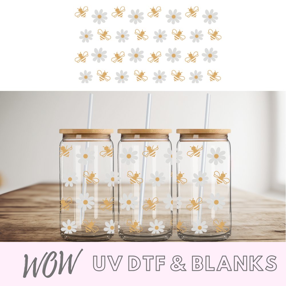 Bee's and Flowers 16oz Libbey UV-DTF Wrap - Wow Wraps