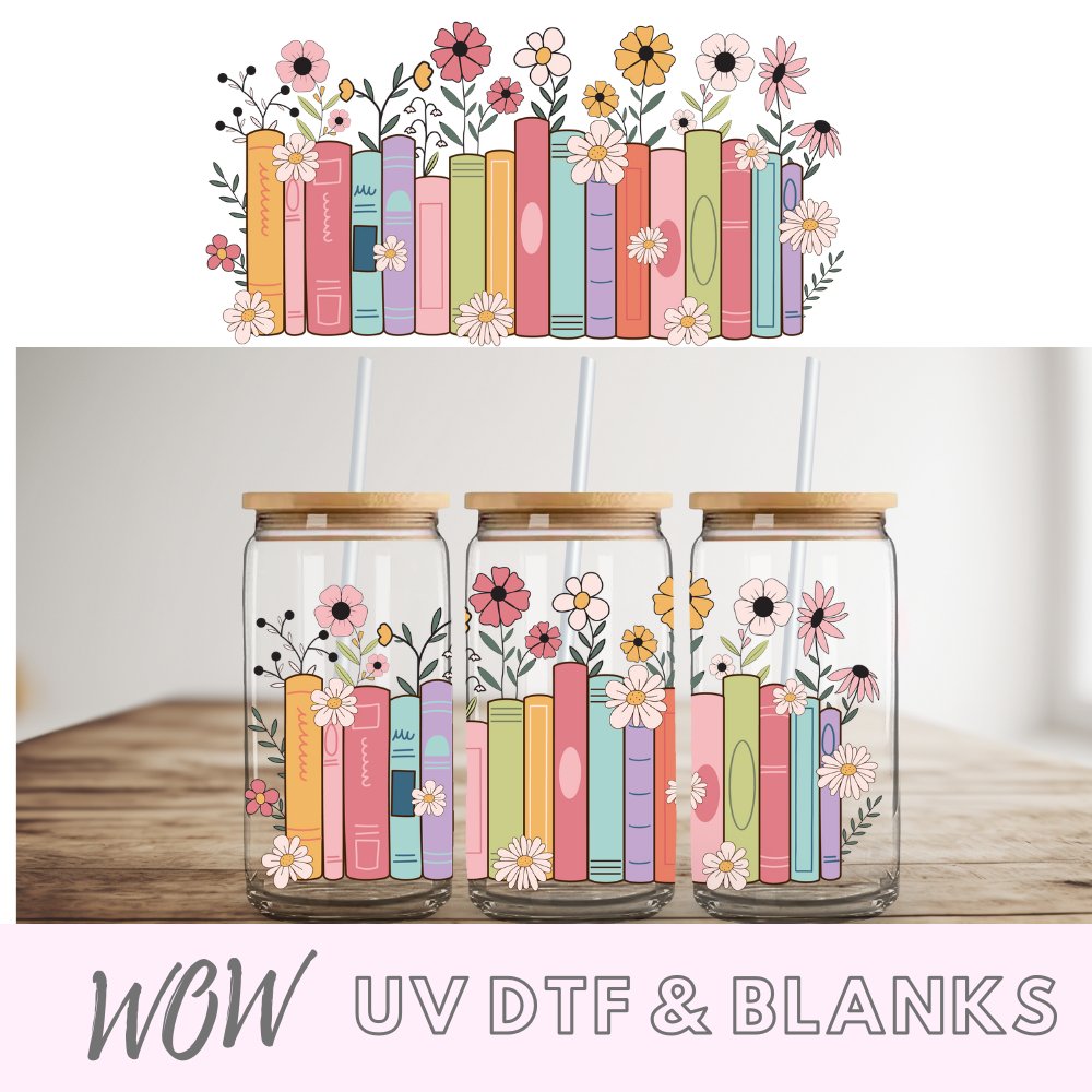 Books and Flowers 16oz Libbey UV-DTF Wrap - Wow Wraps