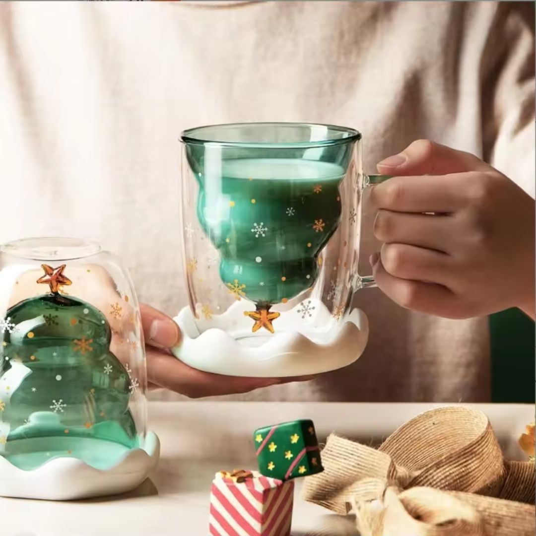 BOROSILICATE CHRISTMAS TREE MUG - DOUBLE WALLED/INSULATED - Wow Craft Blanks & Wraps