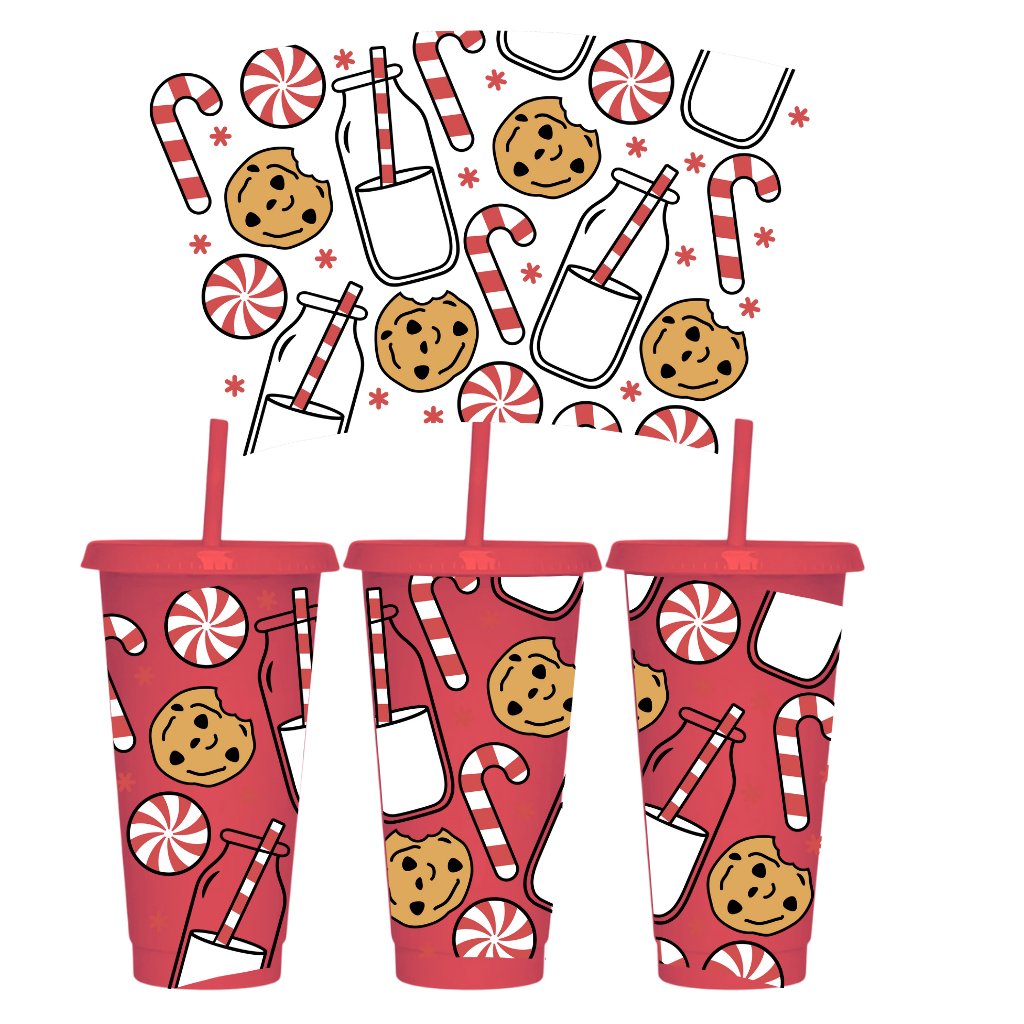 CANDY CANE, COOKIES AND MILK CHRISTMAS 24oz COLD CUP WRAP - Wow Wraps