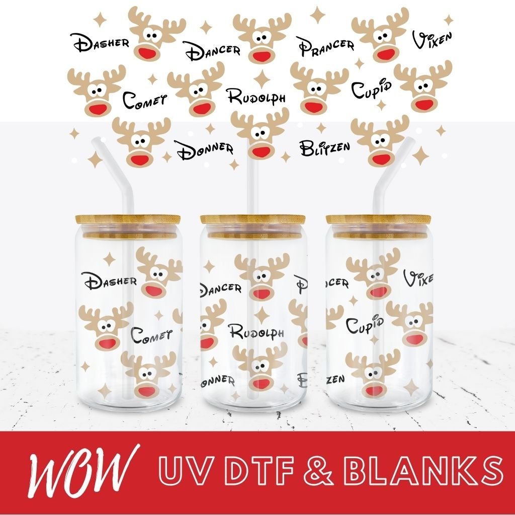 CHRISTMAS RUDOLPH & FRIENDS 16oz LIBBEY GLASS UV - DTF WRAP - Wow Wraps