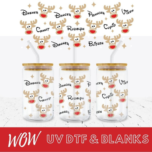 CHRISTMAS RUDOLPH & FRIENDS 16oz LIBBEY GLASS UV - DTF WRAP - Wow Wraps