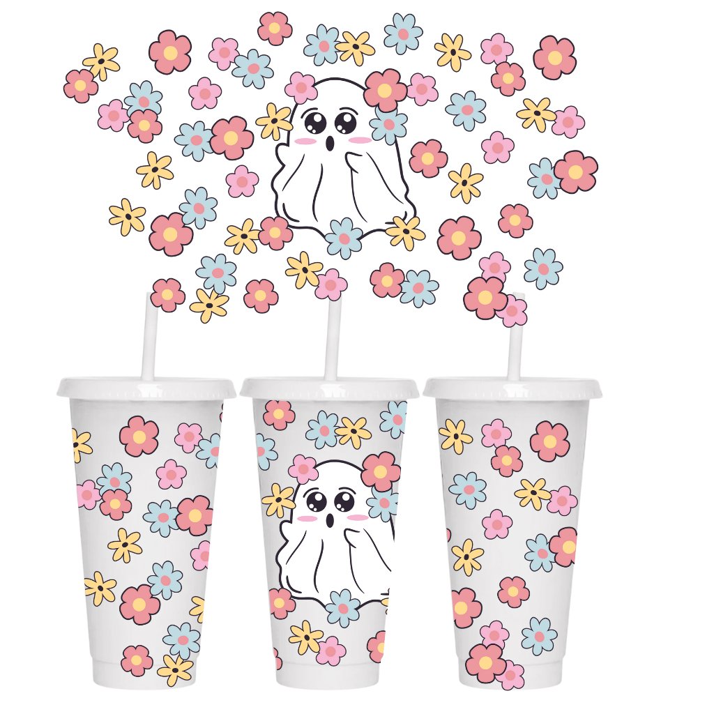 CUTE GHOST FLOWER HALLOWEEN 24oz COLD CUP WRAP - Wow Wraps