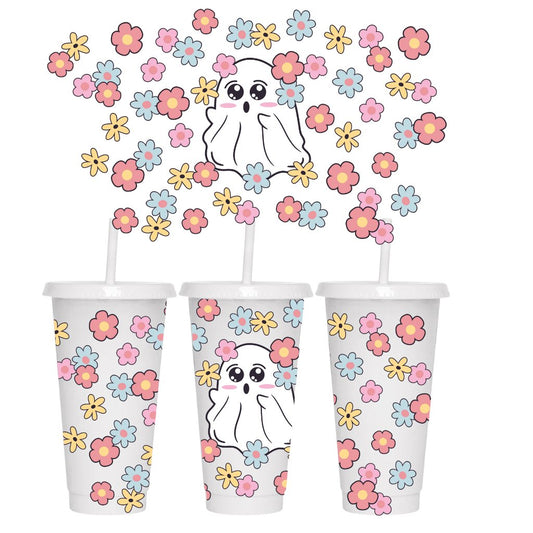 CUTE GHOST FLOWER HALLOWEEN 24oz COLD CUP WRAP - Wow Wraps