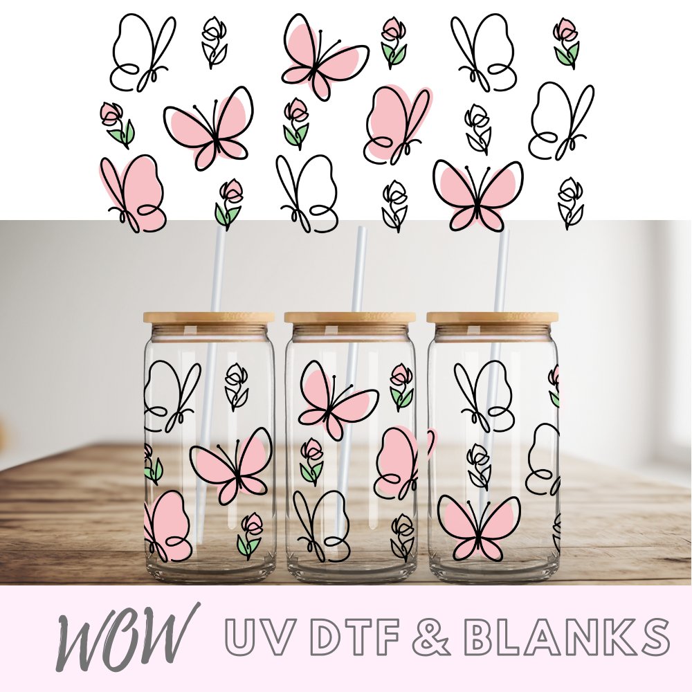 Dainty Butterfly 16oz Libbey UV-DTF Wrap - Wow Wraps