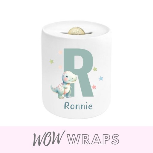 DINOSAUR INITIAL & NAME- MONEY BOX UV-DTF DECAL - Wow Wraps