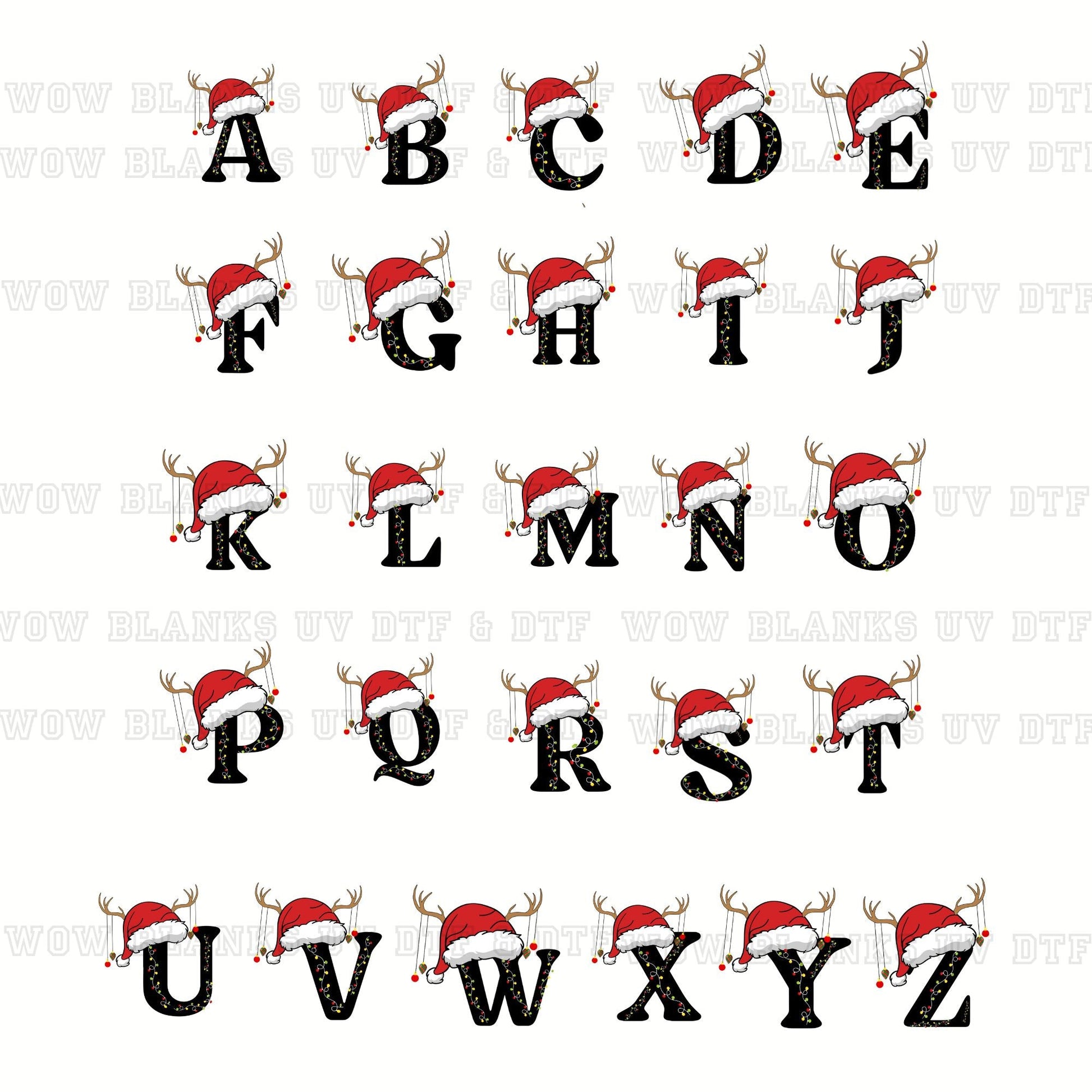 DTF TRANSFER - CHRISTMAS HAT ALPHABET (2 SIzes Available) - Wow Craft Blanks & Wraps