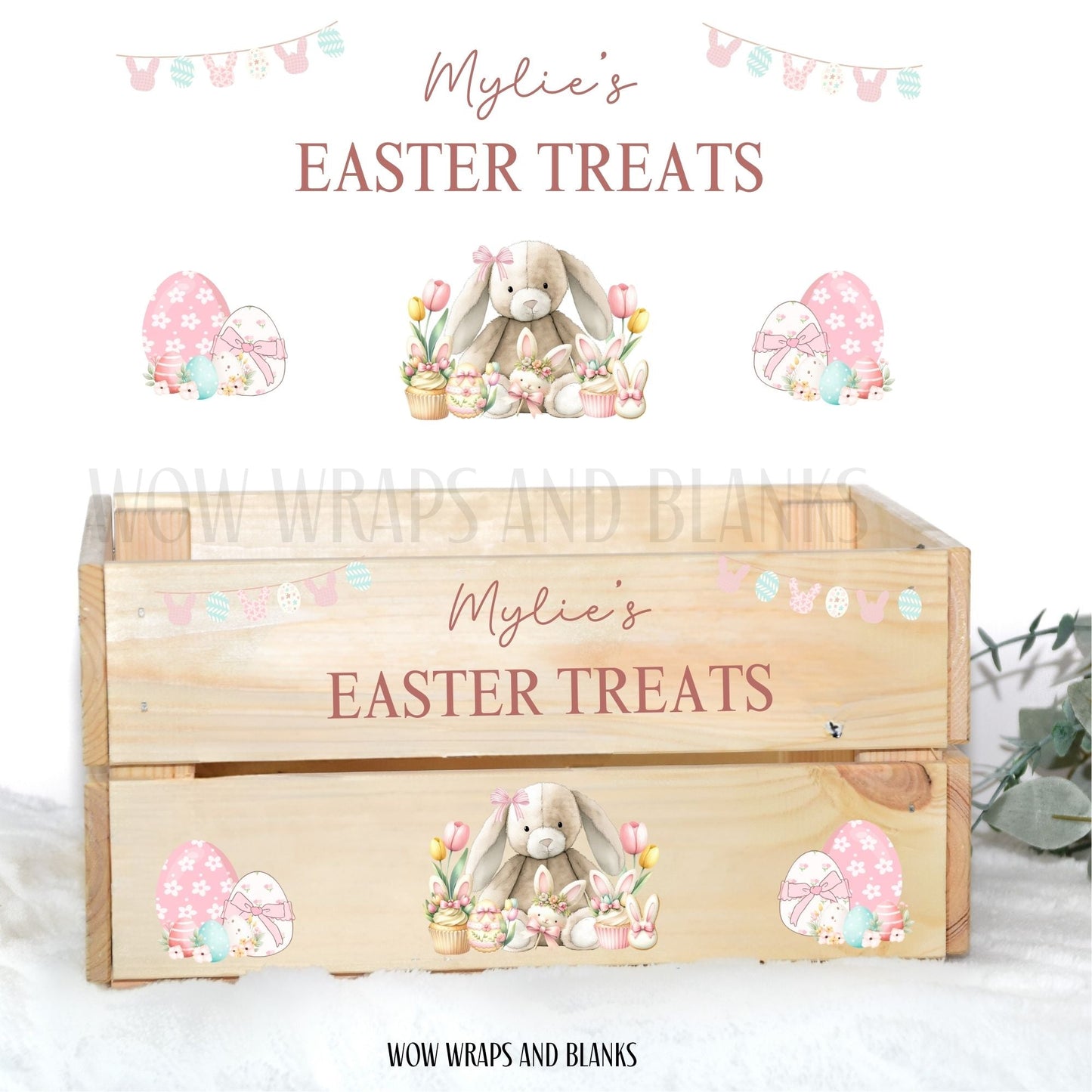 EASTER TREATS BUNNY UV - DTF DECAL - SIZED FOR IKEA CRATE - Wow Craft Blanks & Wraps