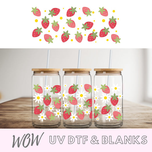 Floral Strawberries 16oz UV-DTF Wrap - Wow Wraps