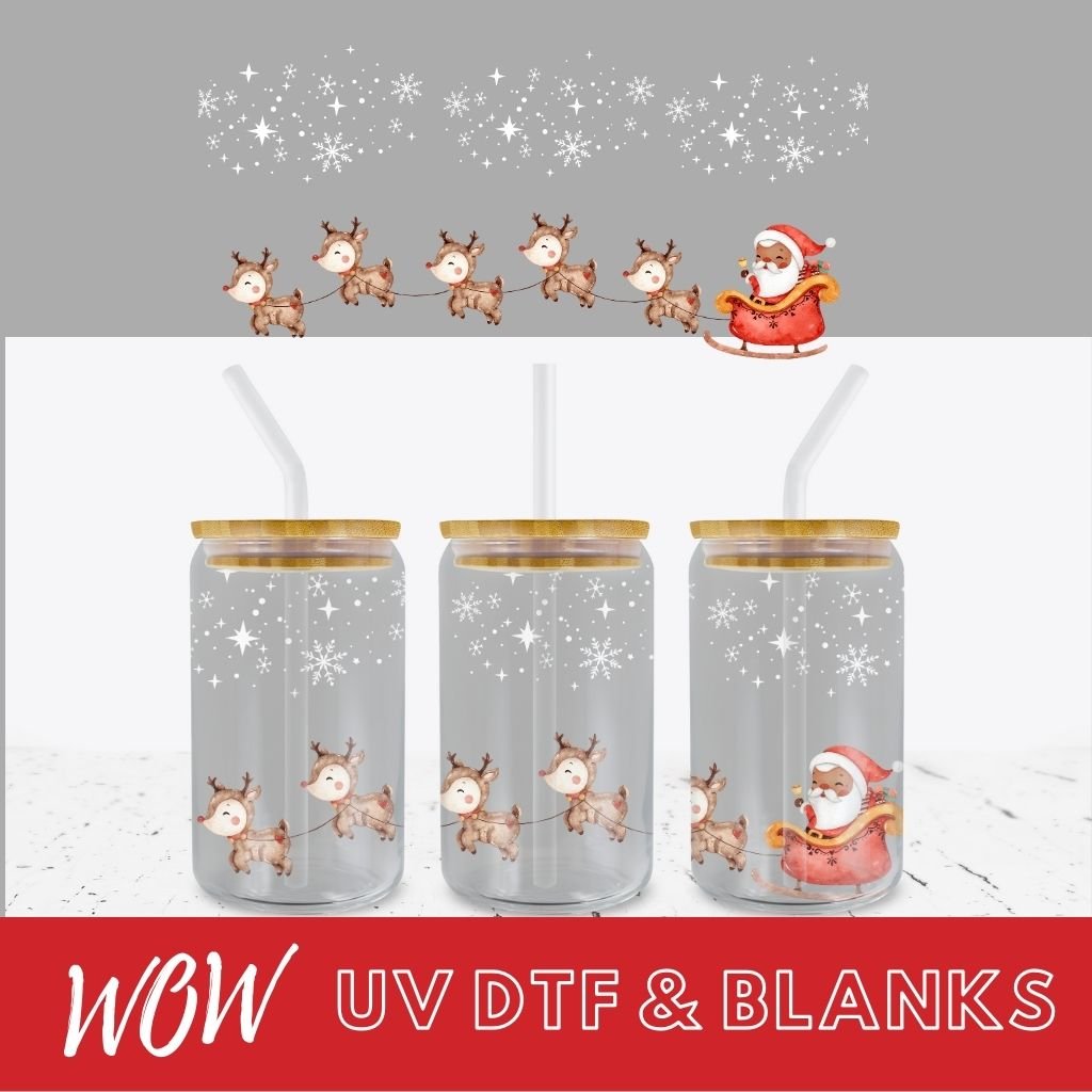 FLYING SANTA 16oz LIBBEY GLASS UV - DTF WRAP - Wow Wraps