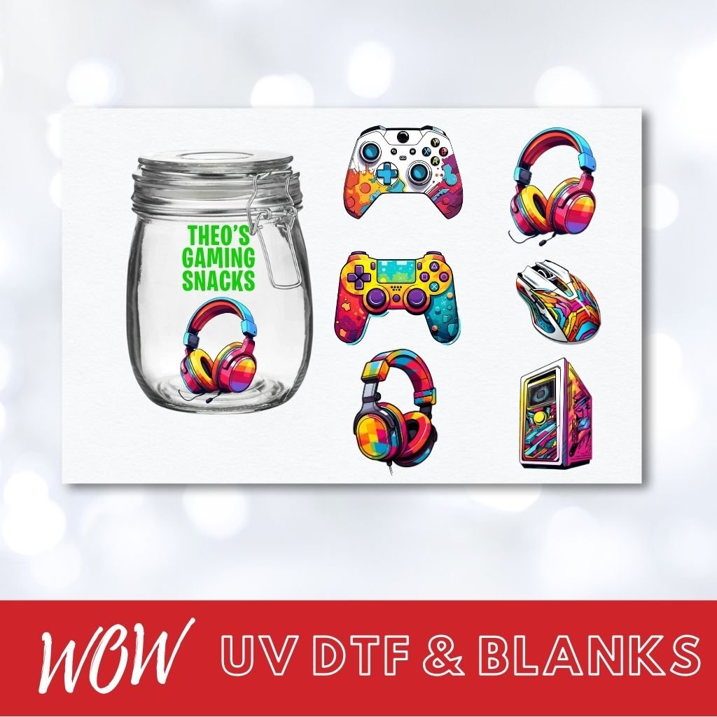 GAMING SNACKS DECAL & TEXT UV - DTF DECAL - Wow Wraps