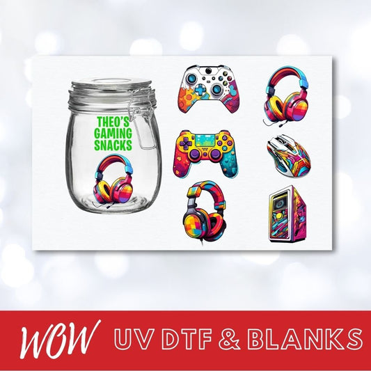 GAMING SNACKS DECAL & TEXT UV - DTF DECAL - Wow Wraps