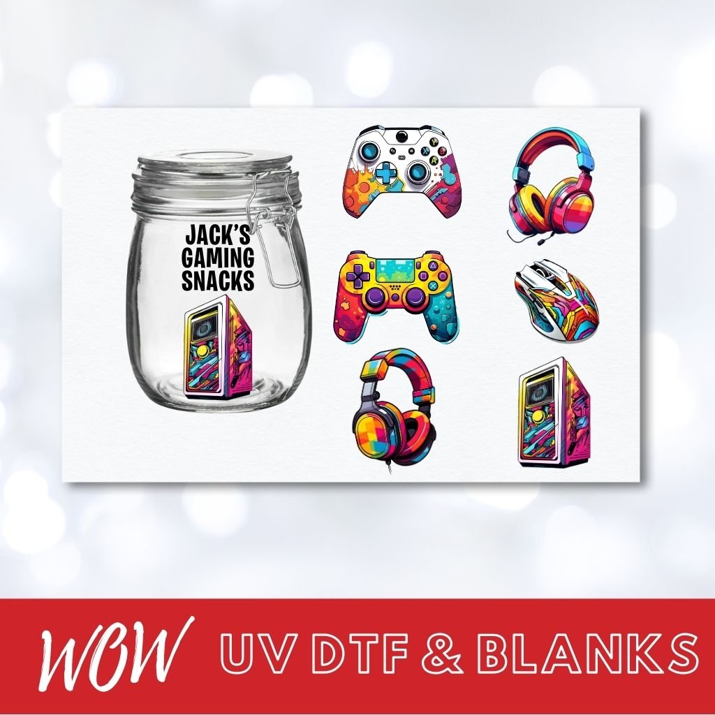 GAMING SNACKS DECAL & TEXT UV - DTF DECAL - Wow Wraps