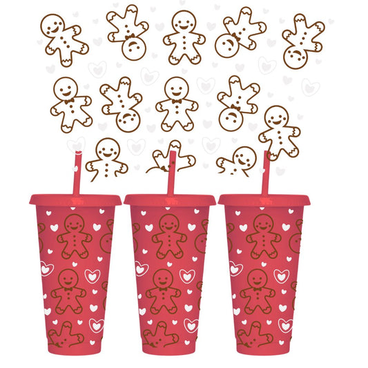 GINGERBREAD MAN AND HEARTS - 24oz COLD CUP WRAP - Wow Wraps