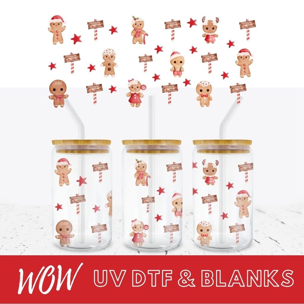 GINGERBREAD MAN & FREINDS 16oz LIBBEY GLASS UV - DTF WRAP - Wow Wraps