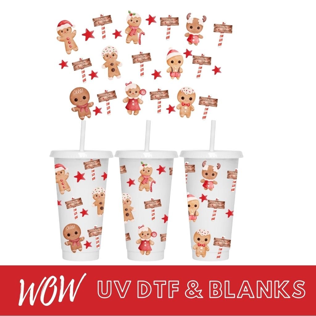 GINGERBREAD MAN & FRIENDS 24oz COLD CUP UV - DTF WRAP - Wow Wraps