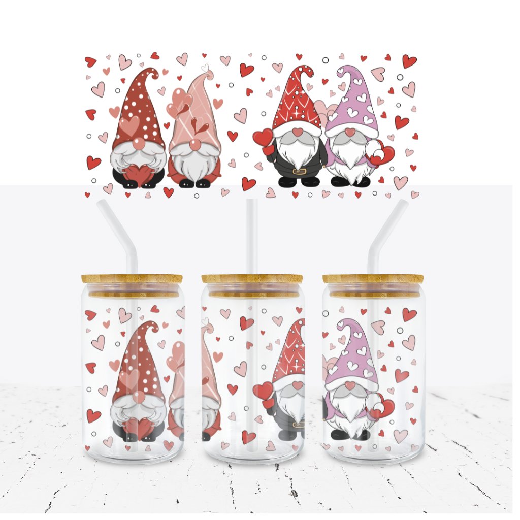 GNOME VALENTINES 16oz LIBBEY GLASS CAN WRAP - Wow Wraps