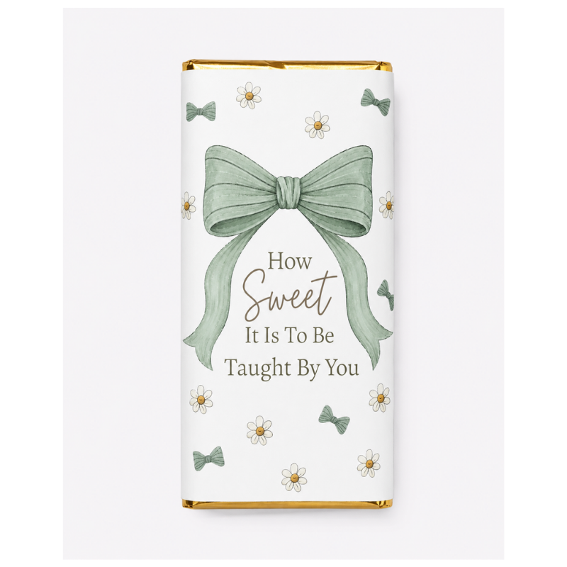 Green Bow Teacher Chocolate Bar Wrapper