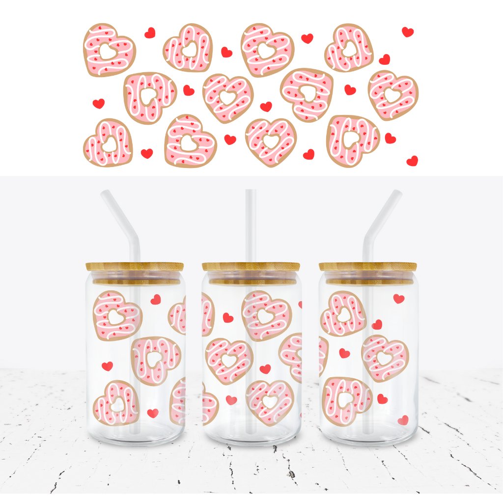HEART DONUTS VALENTINES 16oz LIBBEY GLASS CAN WRAP - Wow Wraps