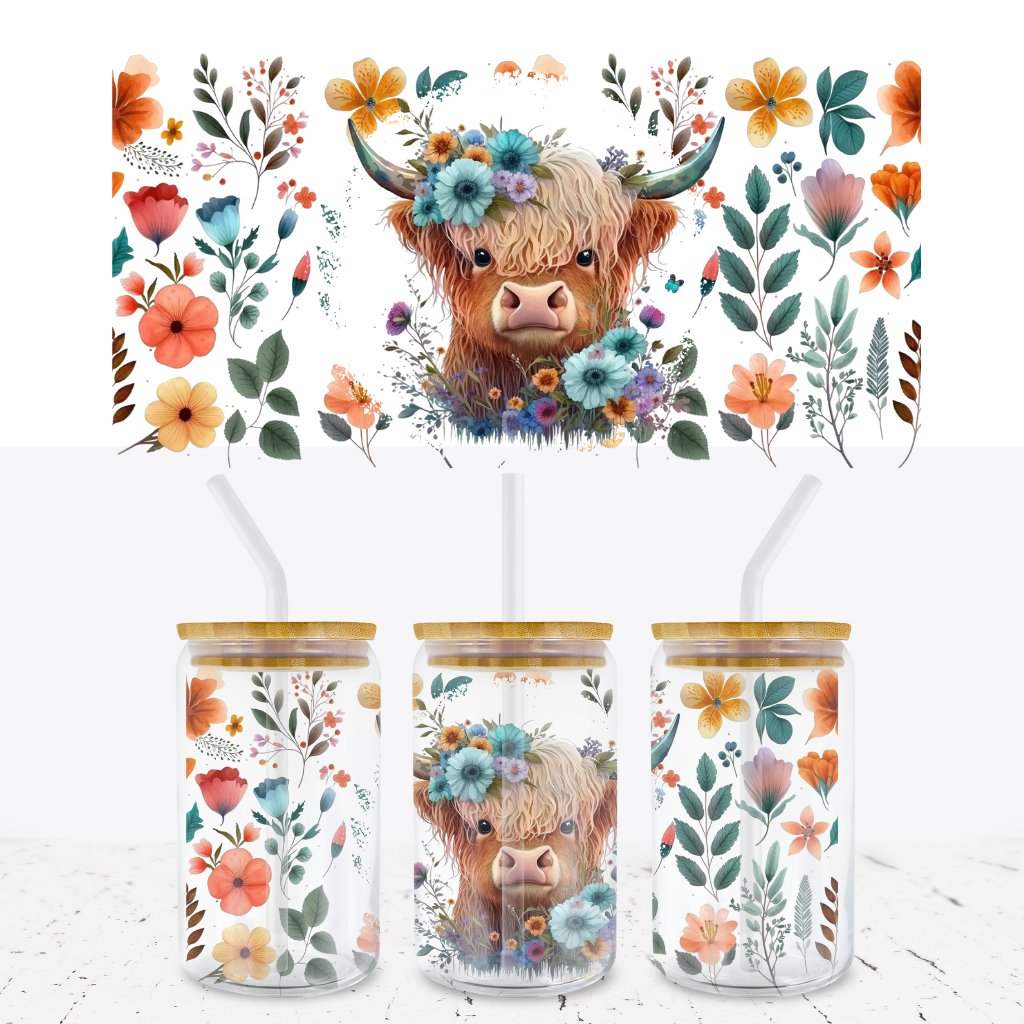 HIGHLAND COW 16oz LIBBEY GLASS CAN WRAP - Wow Wraps