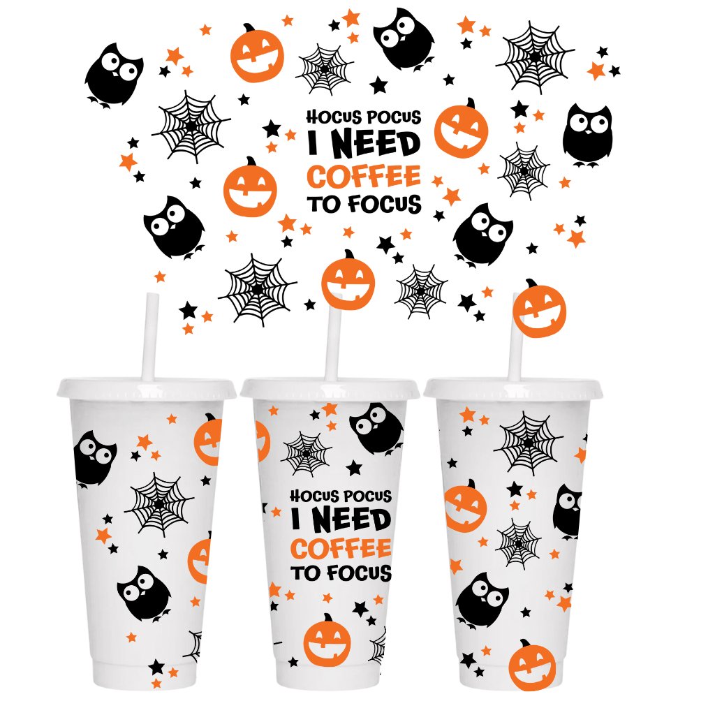 I NEED COFFEE TO FOCUS HALLOWEEN 24oz COLD CUP WRAP - Wow Wraps