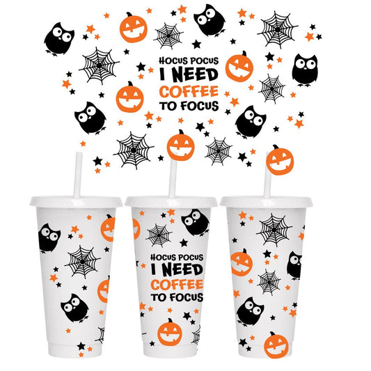 I NEED COFFEE TO FOCUS HALLOWEEN 24oz COLD CUP WRAP - Wow Wraps