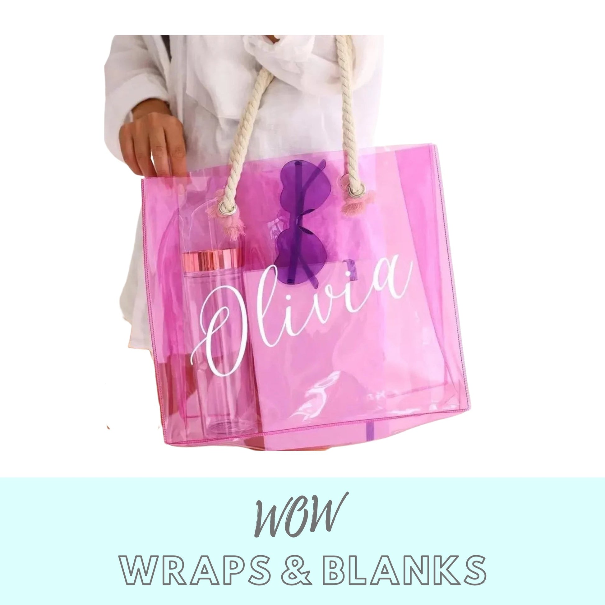 Large Pink PVC Beach Bag with Rope Handle - Wow Wraps