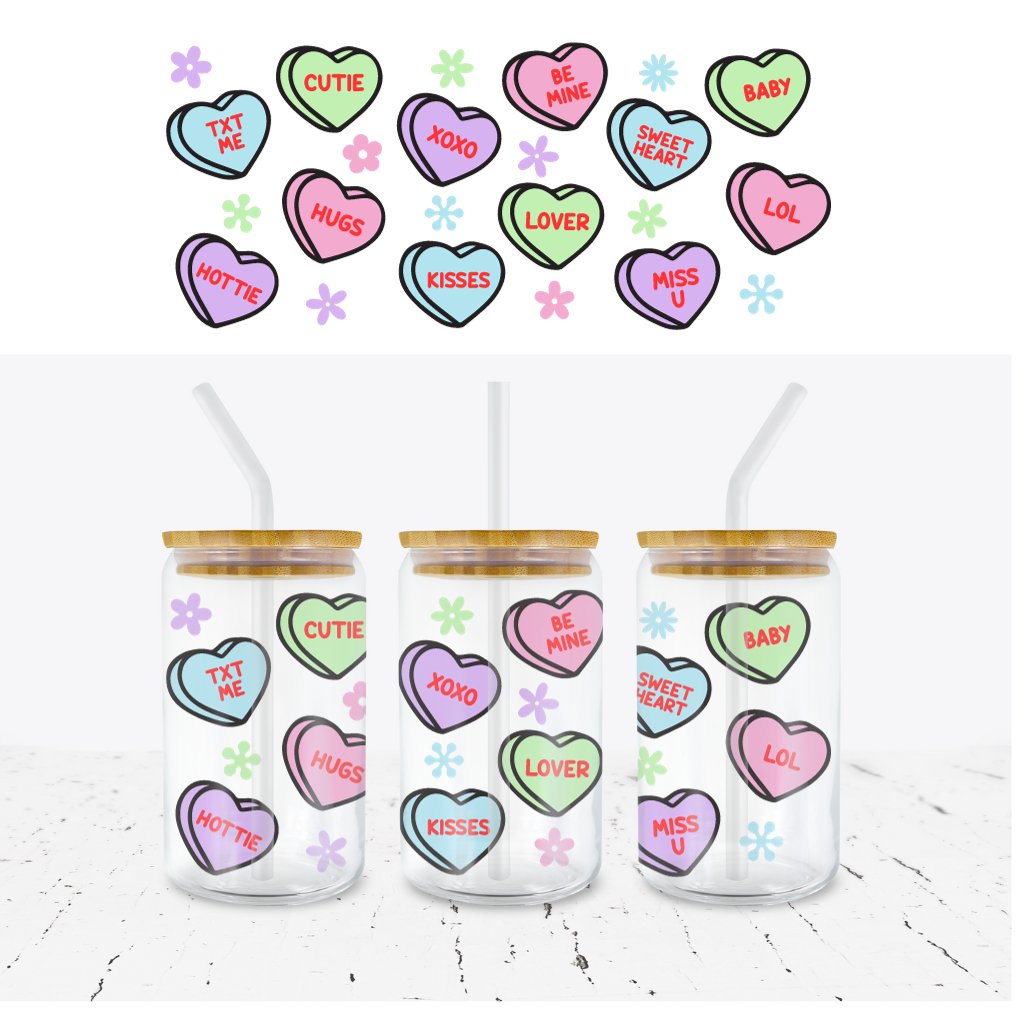 LOVE HEARTS VALENTINES 16oz LIBBEY GLASS CAN WRAP - Wow Wraps