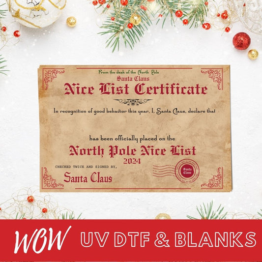 LUXURY NICE LIST CERTIFICATE - A5 - Wow Wraps