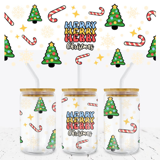 Merry Christmas 16oz UV DTF Glass Cup Wrap - Wow Wraps