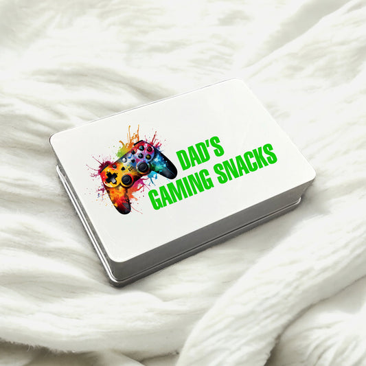 Metal tin Decal - Gaming Snacks Green (Add Your Own Name) - Wow Wraps