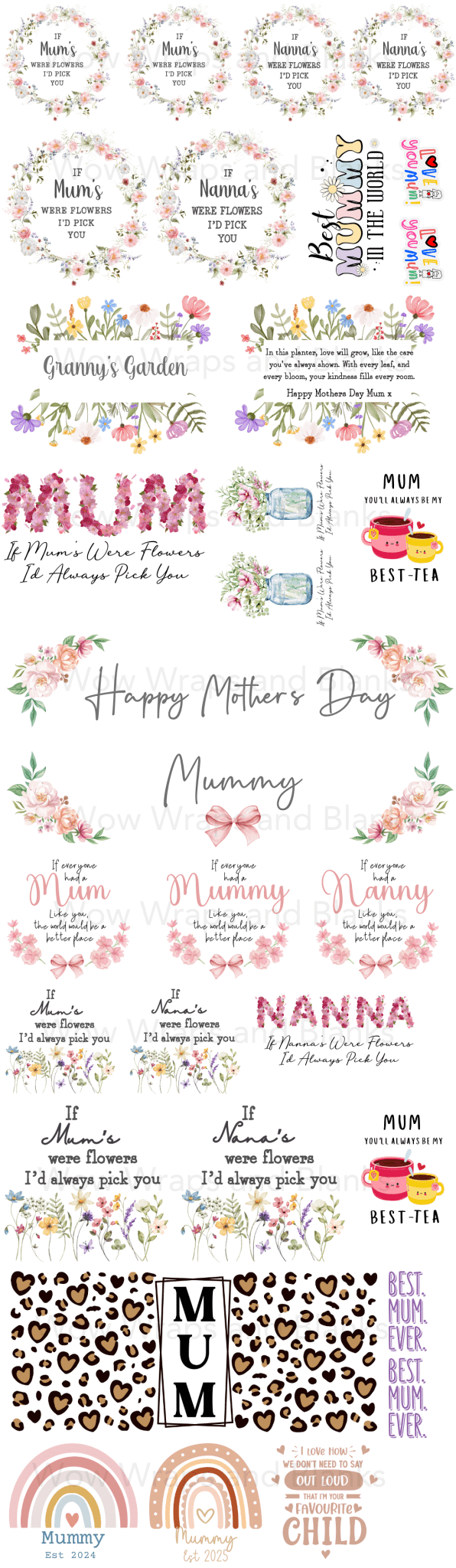 Mothers Day One Metre UV - DTF Gang Sheet - Wow Craft Blanks & Wraps