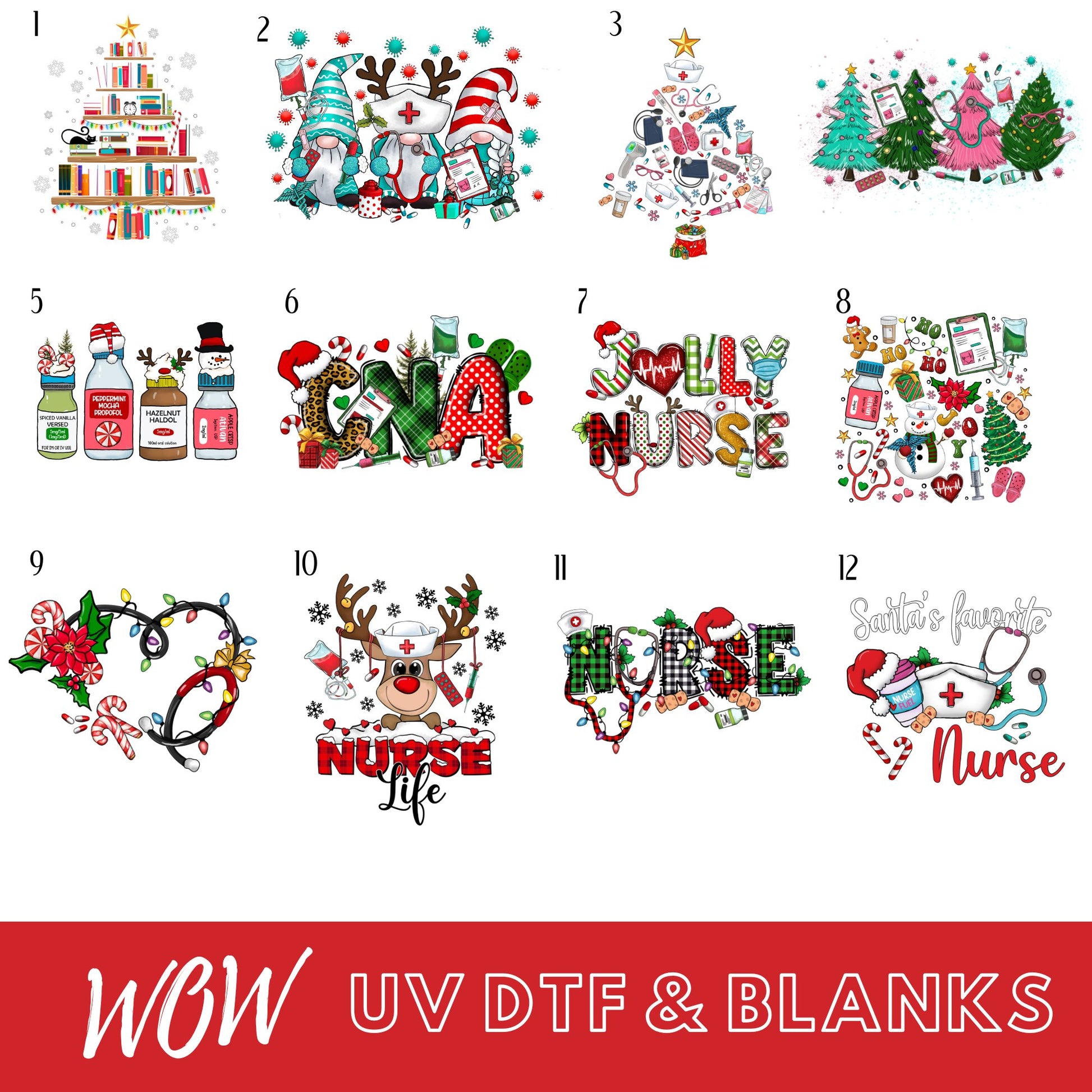 NURSE INSPIRED CHRISTMAS INDIVIDUAL UVDTF DECALS - Wow Craft Blanks & Wraps