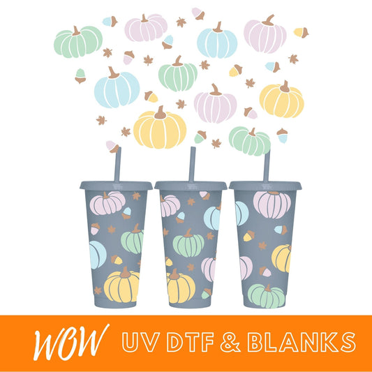 PASTEL PUMPKINS 24oz COLD CUP UV - DTF WRAP - Wow Wraps