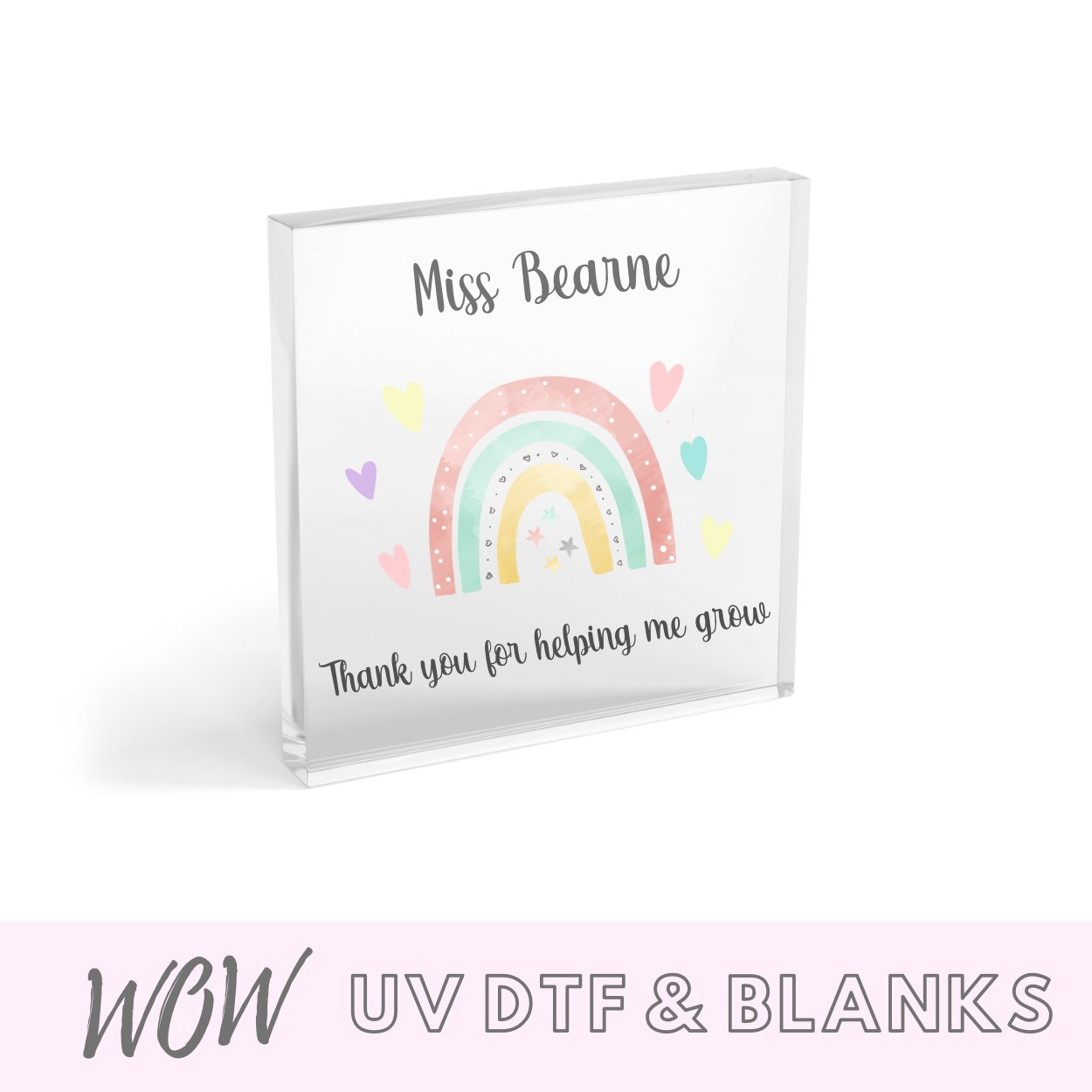 Personalised Rainbow Teacher Decal - Thank you for helping me grow - Wow Wraps