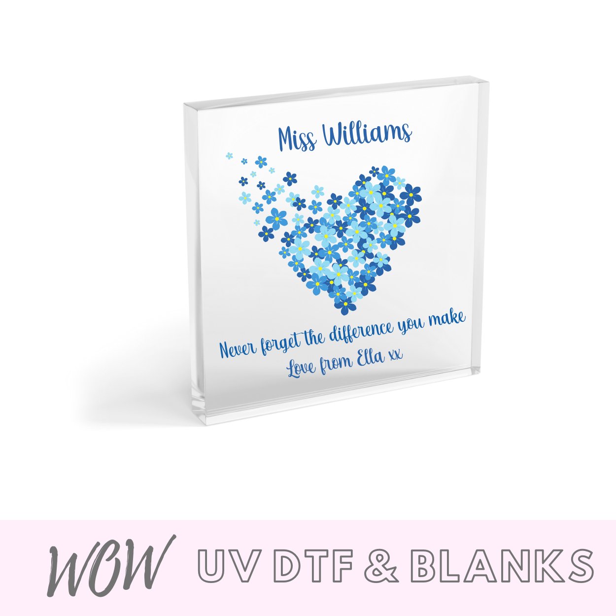 Personalised Teacher Decal - Forget-me-not-heart - Wow Wraps
