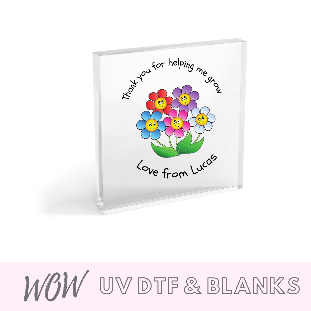 Personalised Teacher Decal - Thank You for Helping Me Grow Flowers - Wow Wraps