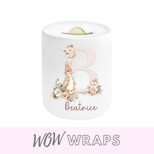 PETER RABBIT INITIAL & NAME- MONEY BOX UV-DTF DECAL - Wow Wraps