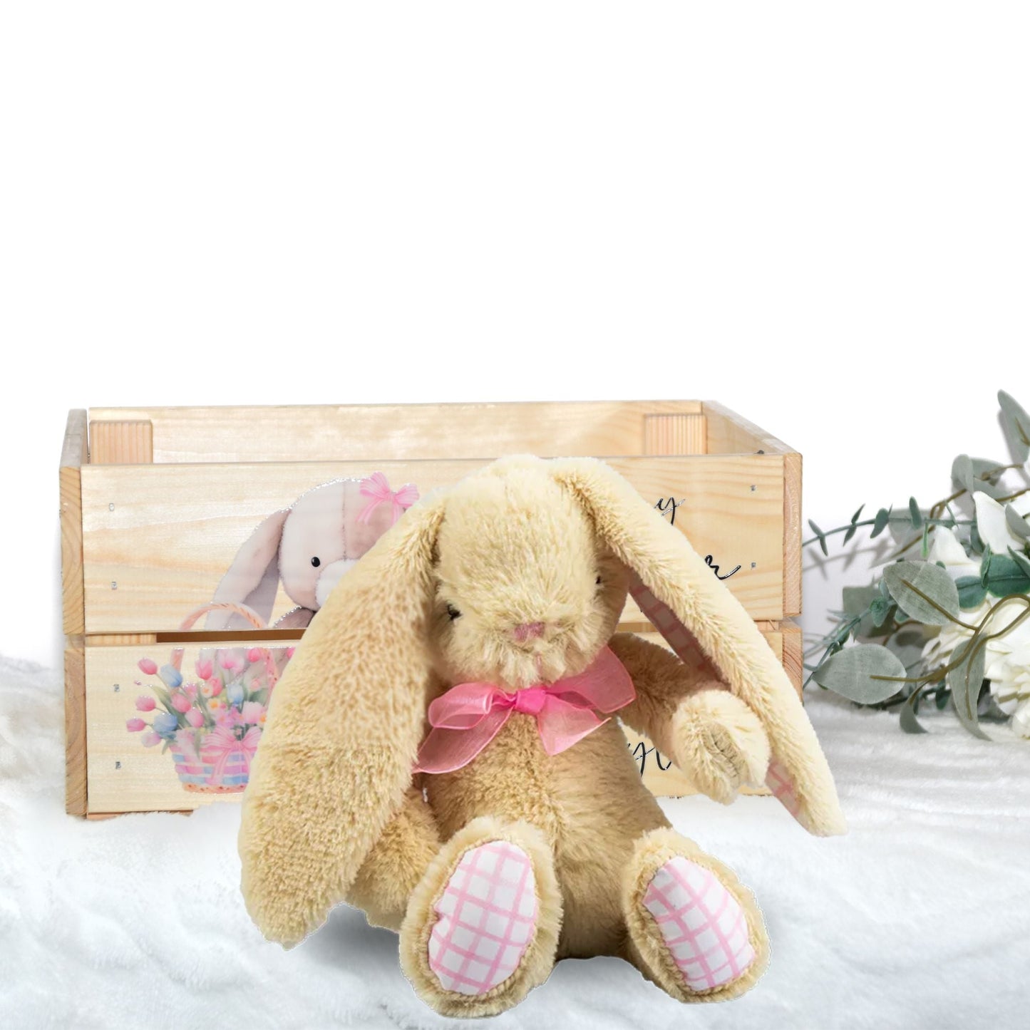 PINK & BEIGE GINGHAM PLUSH BUNNY - 21CM - Wow Craft Blanks & Wraps