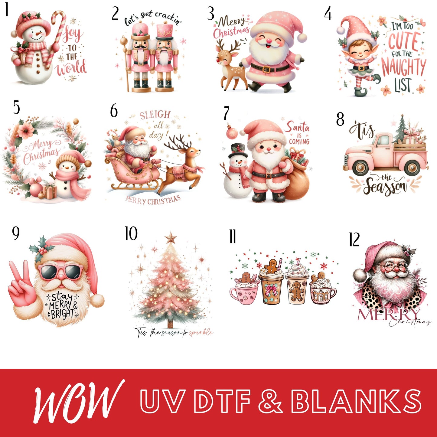 PINK CHRISTMAS INDIVIDUAL UVDTF DECALS 2 - Wow Craft Blanks & Wraps