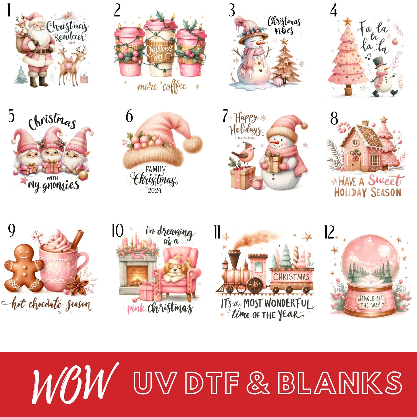 PINK CHRISTMAS INDIVIDUAL UVDTF DECALS - Wow Craft Blanks & Wraps