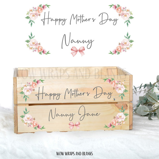 PINK FLORAL - HAPPY MOTHER'S DAY/BIRTHDAY UV - DTF DECAL - SIZED FOR IKEA CRATE - Wow Craft Blanks & Wraps